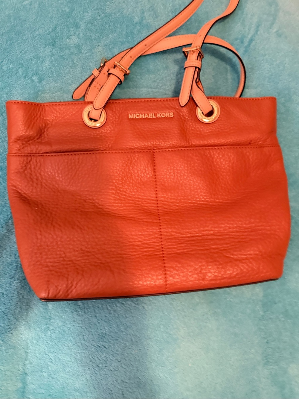 Michael Kors Coral-Orange Pebbled Leather Tote
